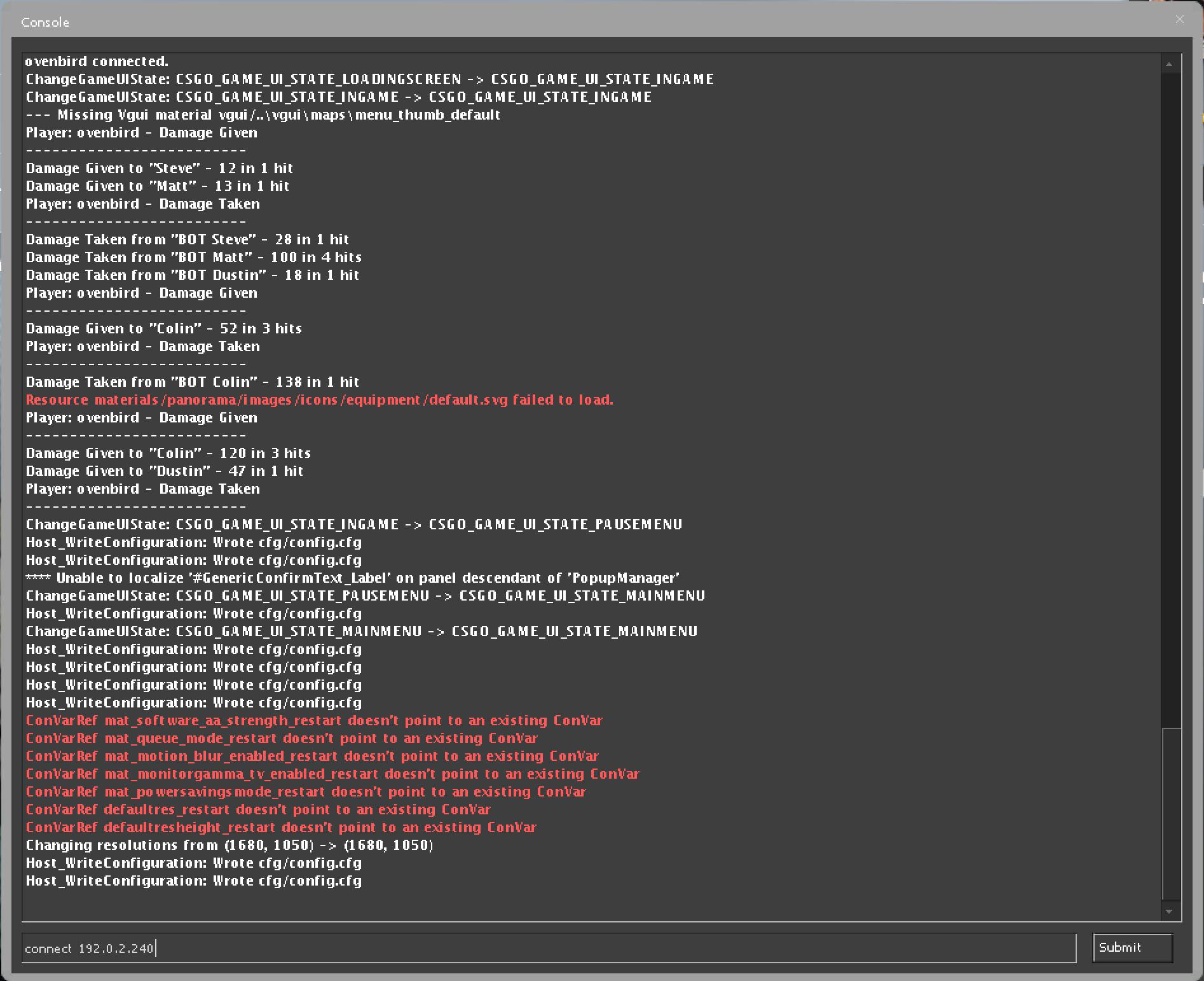 The CS:GO developer’s console.